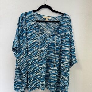 Michael Kors Blue and White Wave Print Top